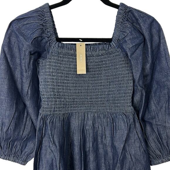 J.Crew Smocked puff-sleeve dress in chambray women’s size XXS - Picture 3 of 7